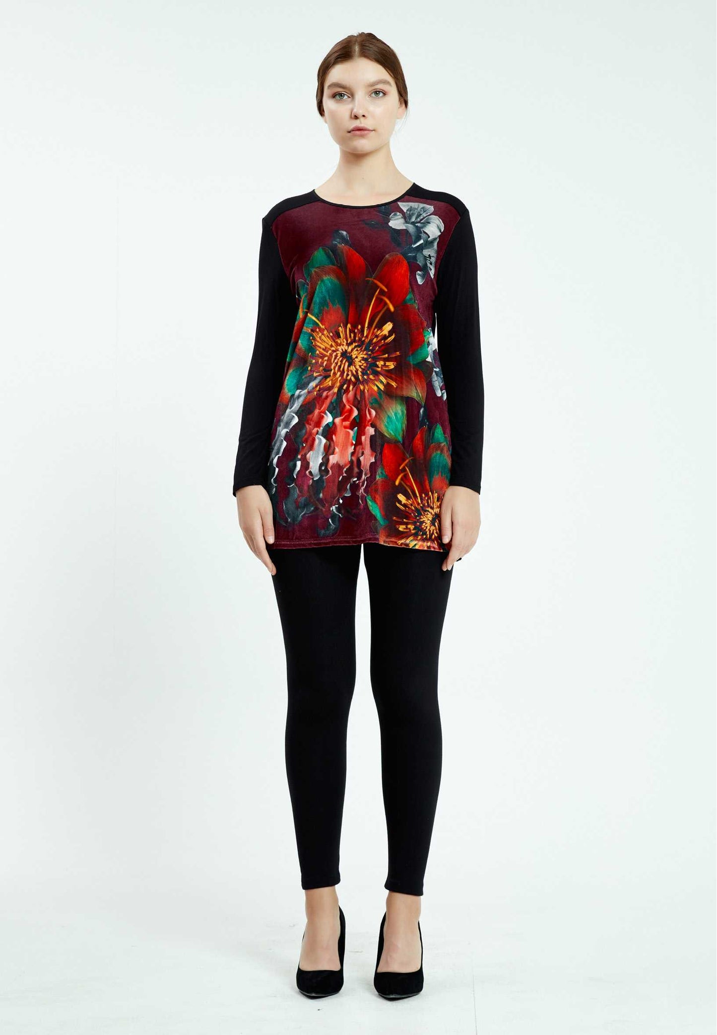 Long Sleeve Floral Regular Tunic Multicolor - Unit Price: 14$