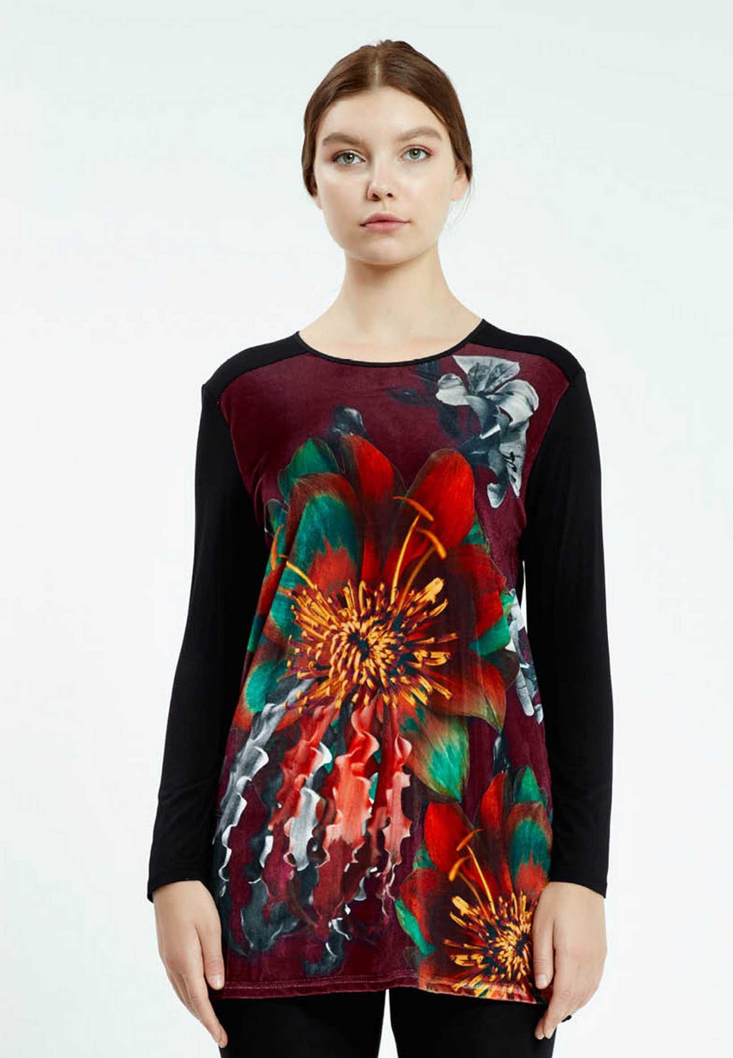 Long Sleeve Floral Regular Tunic Multicolor - Unit Price: 14$