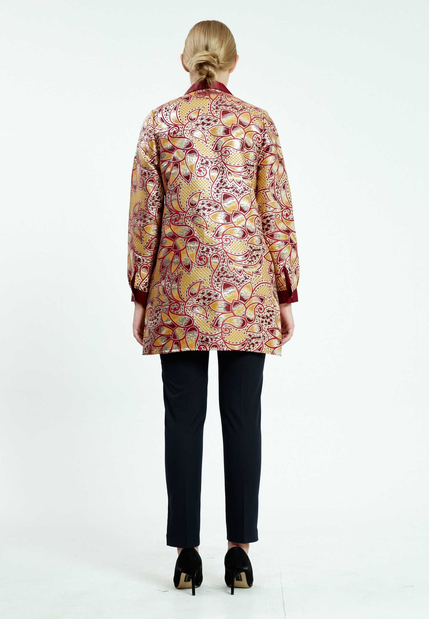 Long Sleeve Floral Regular Tunic Burgundy - Unit Price: 14$