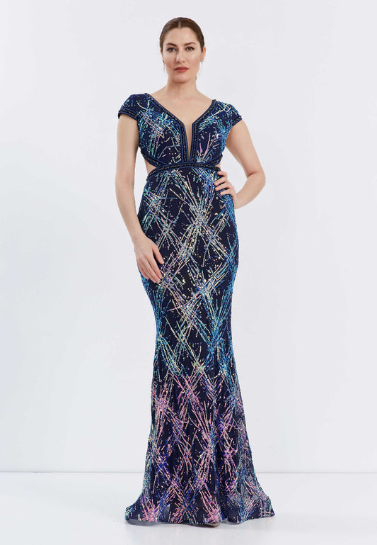 Short Sleeve Maxi Sequin Mermaid Regular Prom Dress Multicolor - Unit Price: 45$