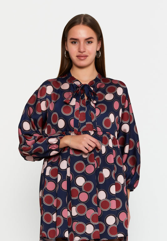 Mid-Length Geometric Regular Tunic Navy-Multicolor - Unit Price: 26$