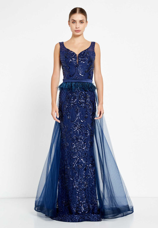 Sleeveless Maxi Sequin Mermaid Regular Prom Dress Navy - Unit Price: 45$