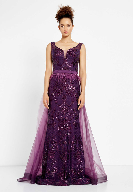 Sleeveless Maxi Sequin Mermaid Regular Prom Dress Plum - Unit Price: 45$