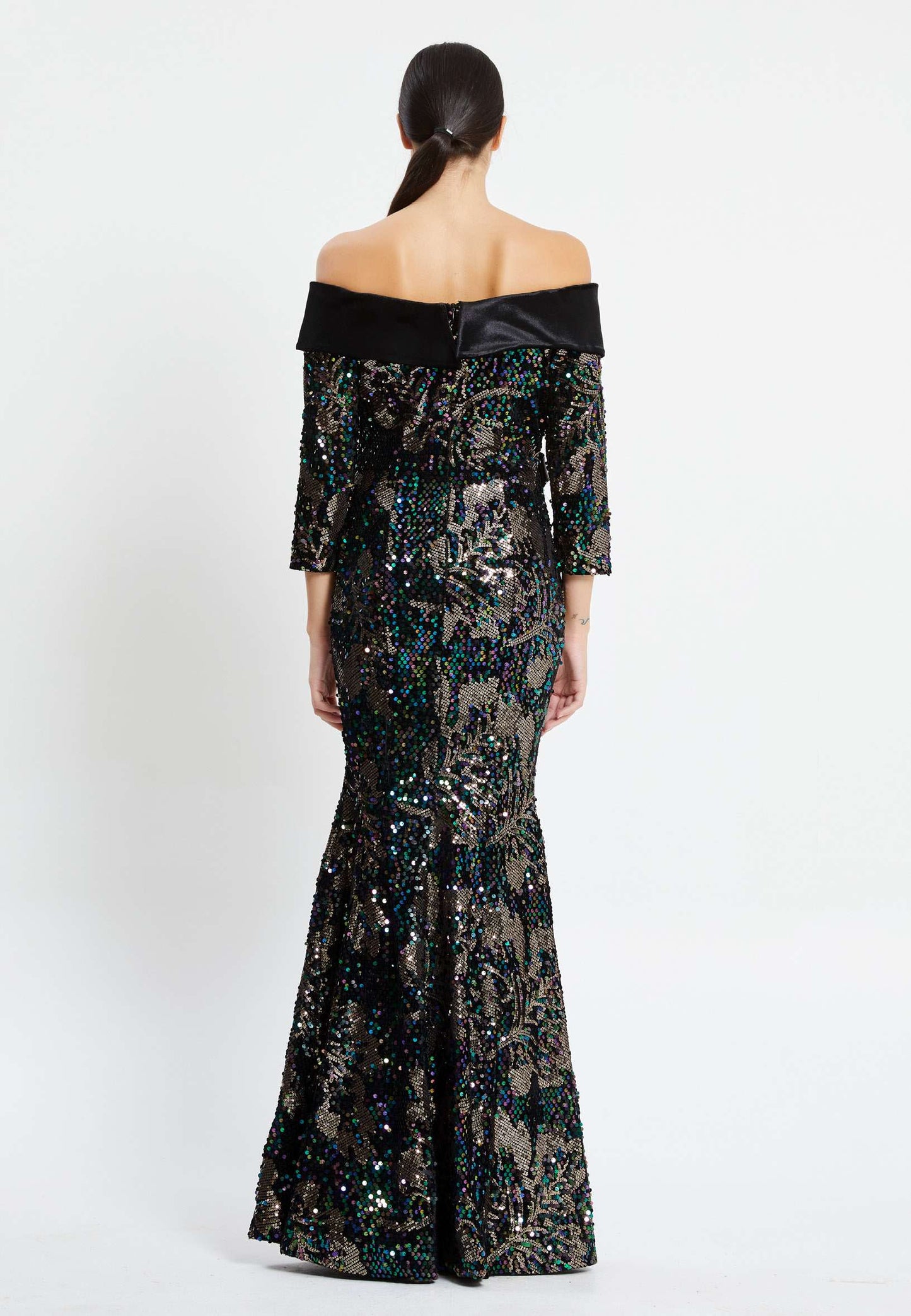 Off Shoulder Maxi Sequin Mermaid Regular Prom Dress Black-Gold - Unit Price: 45$