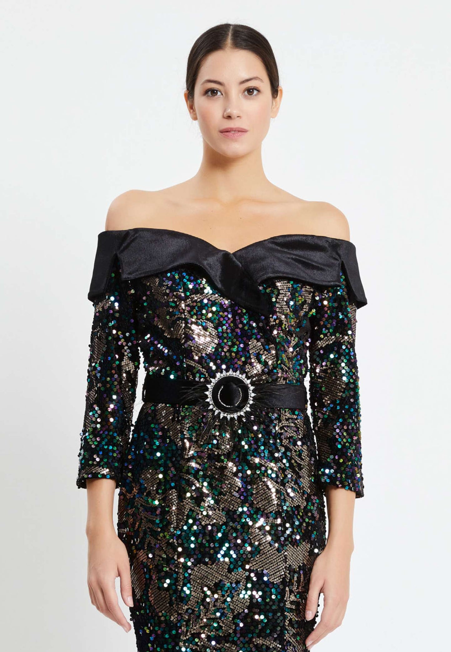 Off Shoulder Maxi Sequin Mermaid Regular Prom Dress Black-Gold - Unit Price: 45$