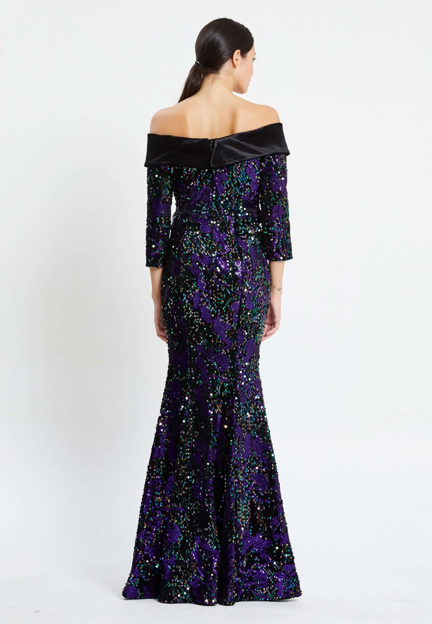 Off Shoulder Maxi Sequin Mermaid Regular Prom Dress Black-Purple - Unit Price: 45$