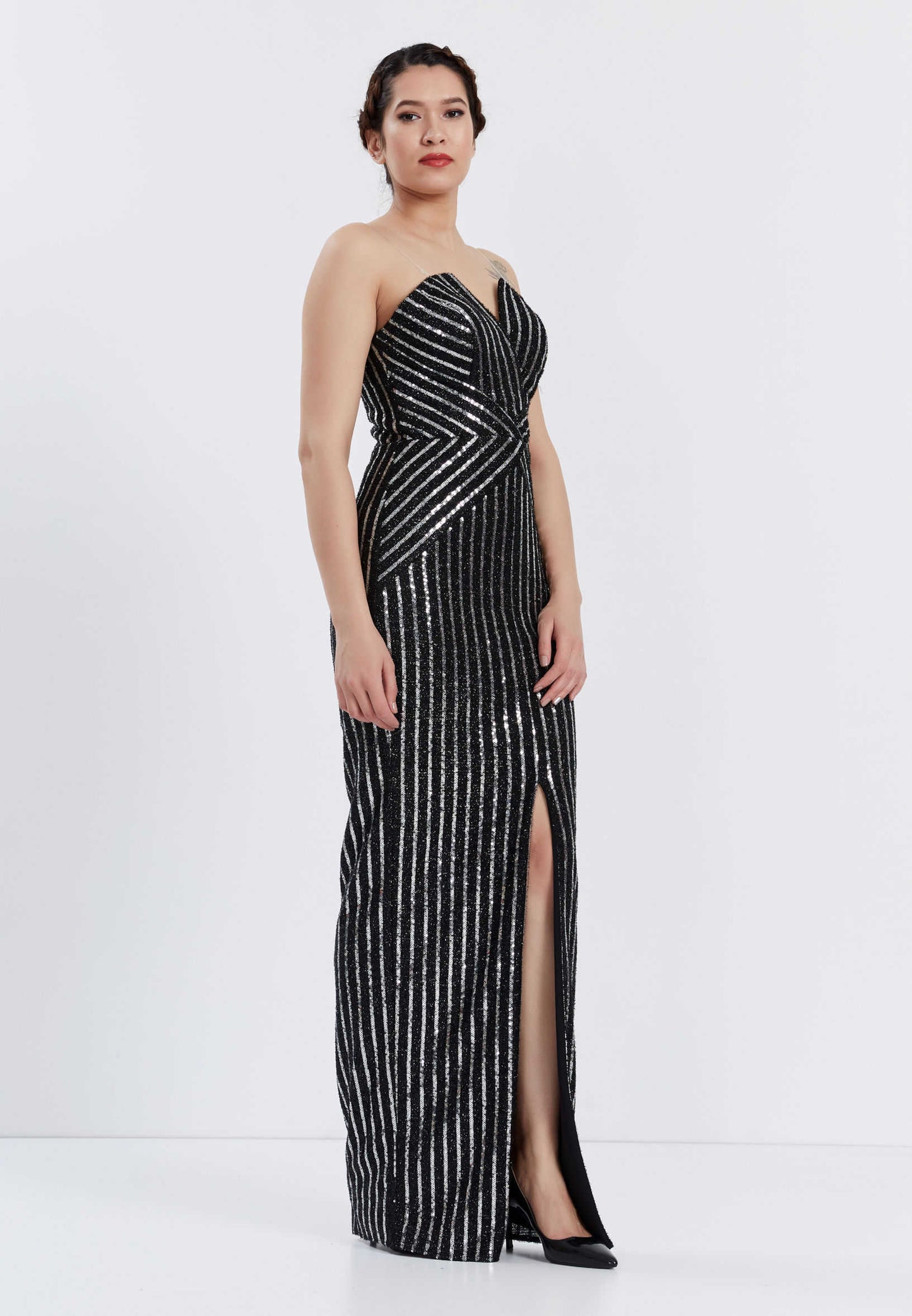 Strapless Maxi Sequin Column Regular Prom Dress Black-Silver - Unit Price:40$