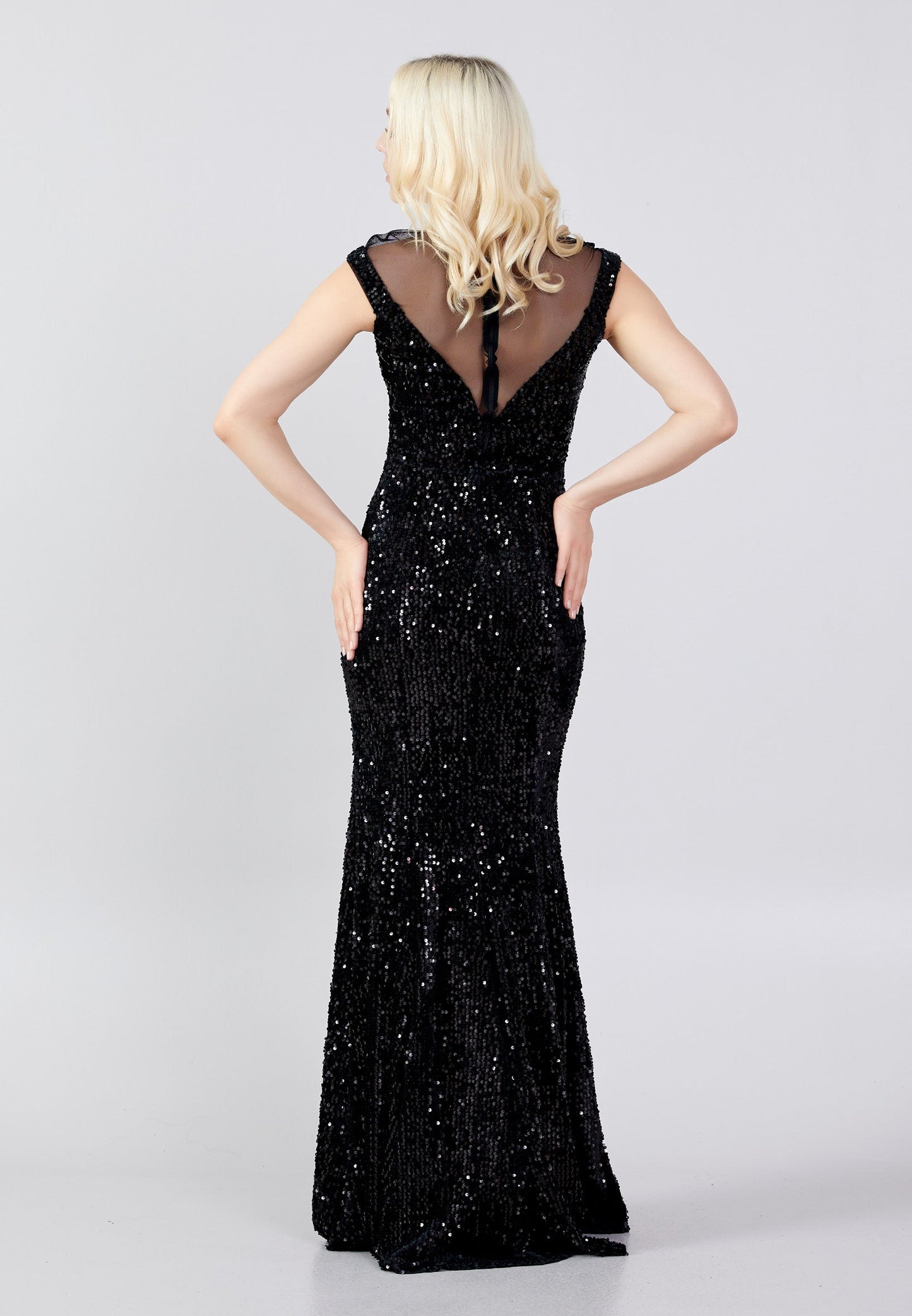 Short Sleeve Maxi Sequin Mermaid Regular Prom Dress Black - Unit Price: 40$