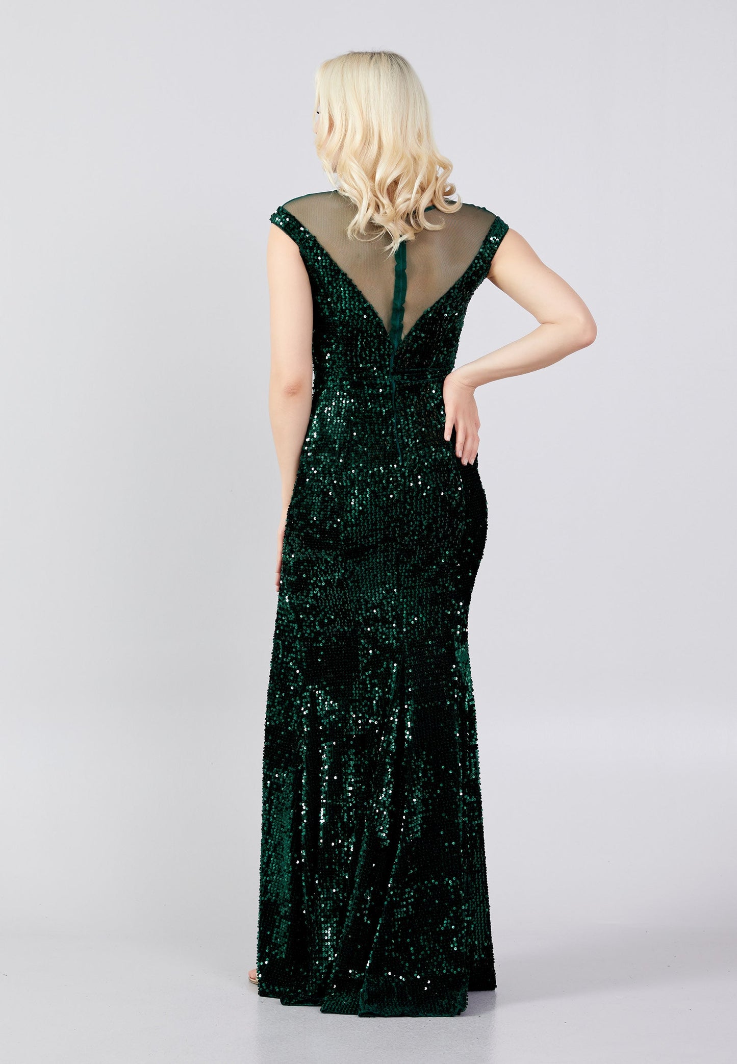 Short Sleeve Maxi Sequin Mermaid Regular Prom Dress Green - Unit Price: 40$