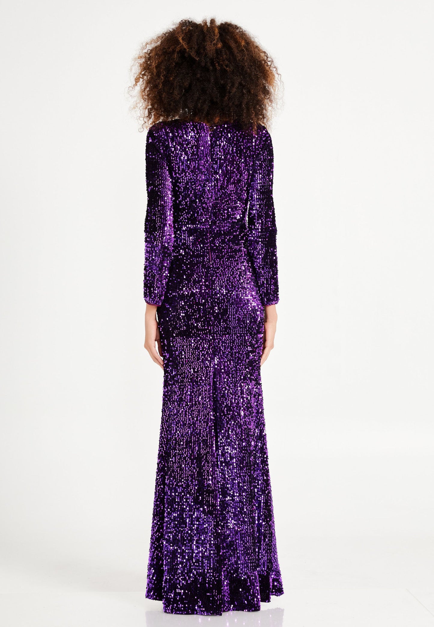 Long Sleeve Maxi Sequin Mermaid Regular Prom Dress Purple - Unit Price: 36$