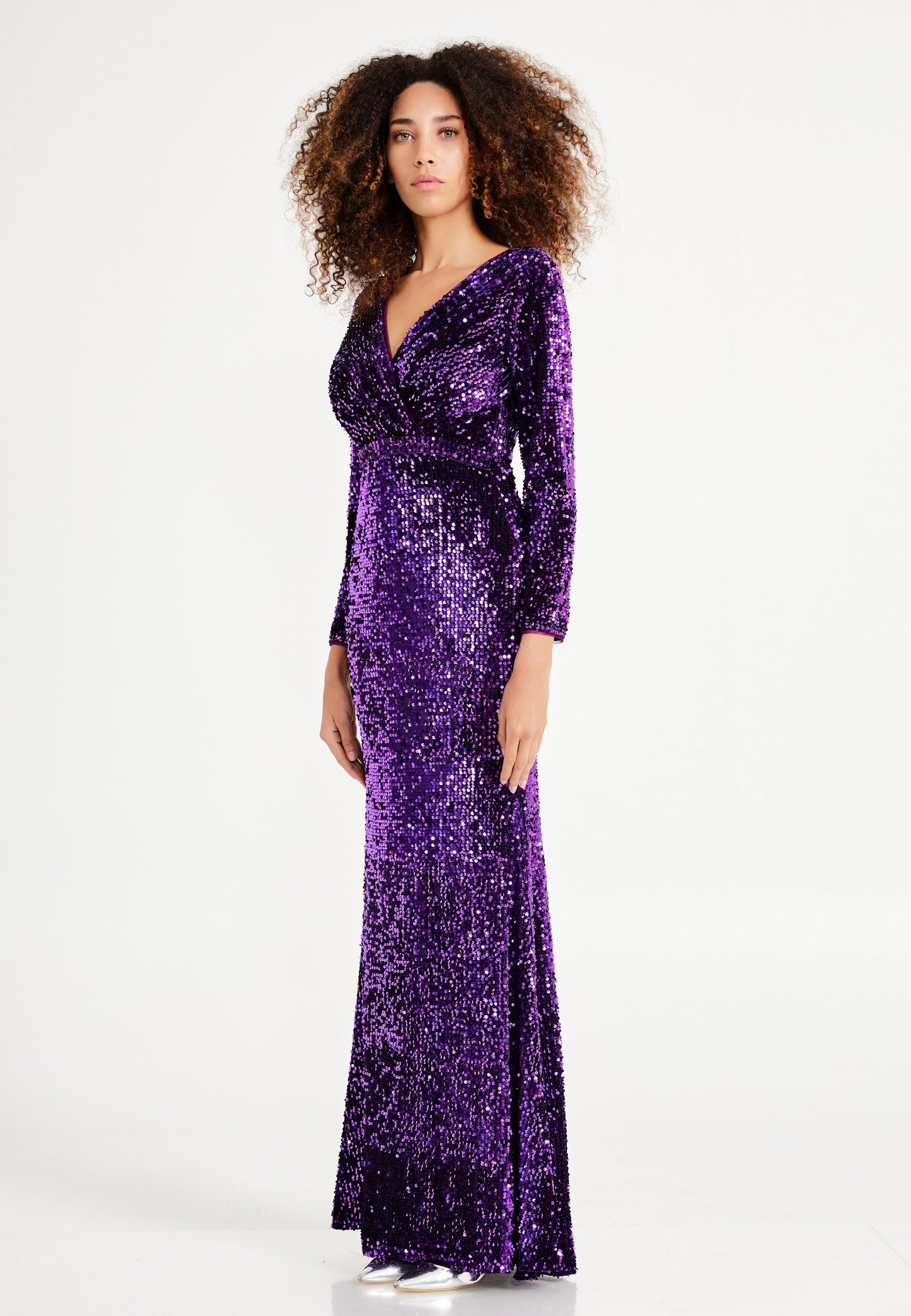 Long Sleeve Maxi Sequin Mermaid Regular Prom Dress Purple - Unit Price: 36$