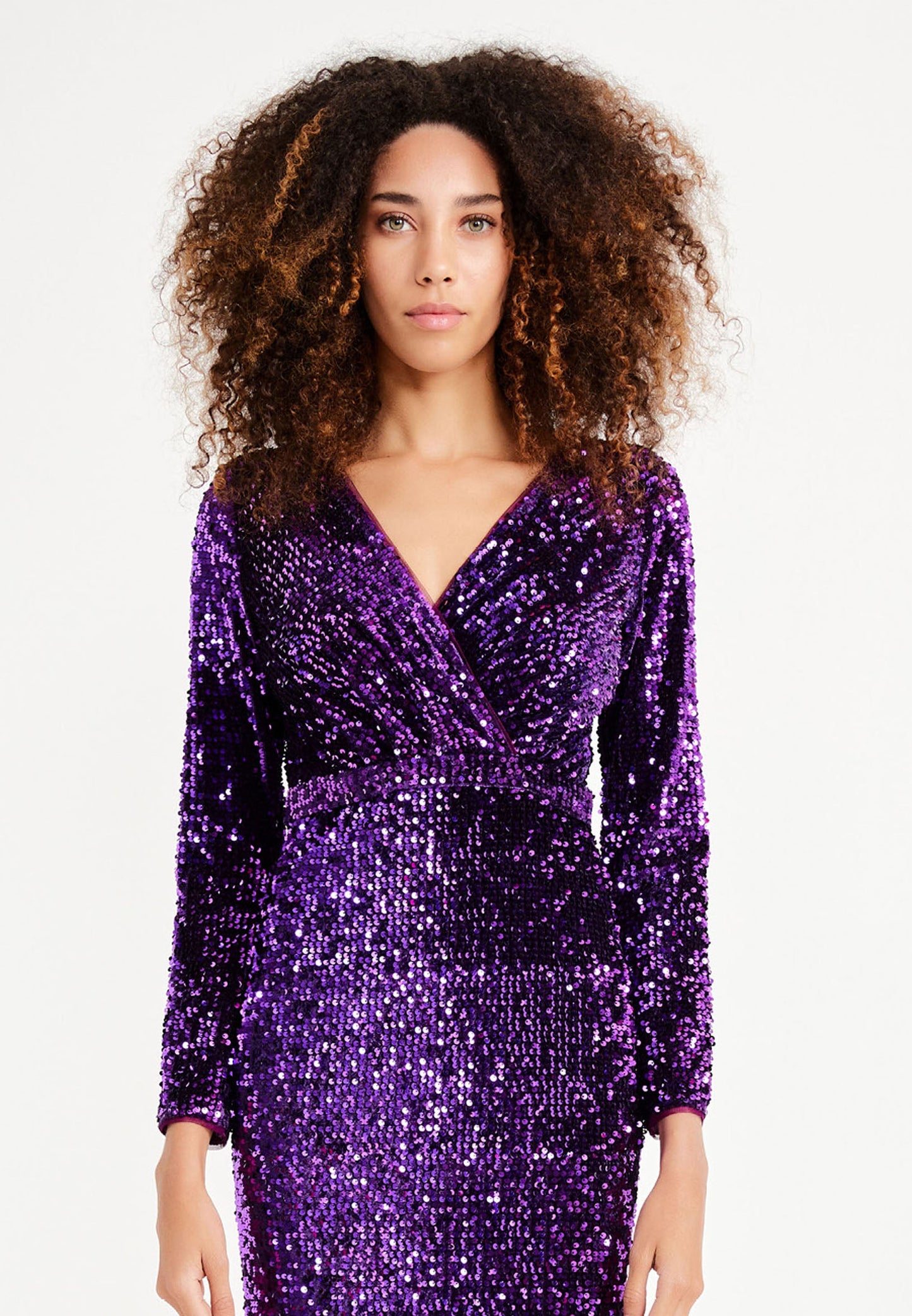 Long Sleeve Maxi Sequin Mermaid Regular Prom Dress Purple - Unit Price: 36$