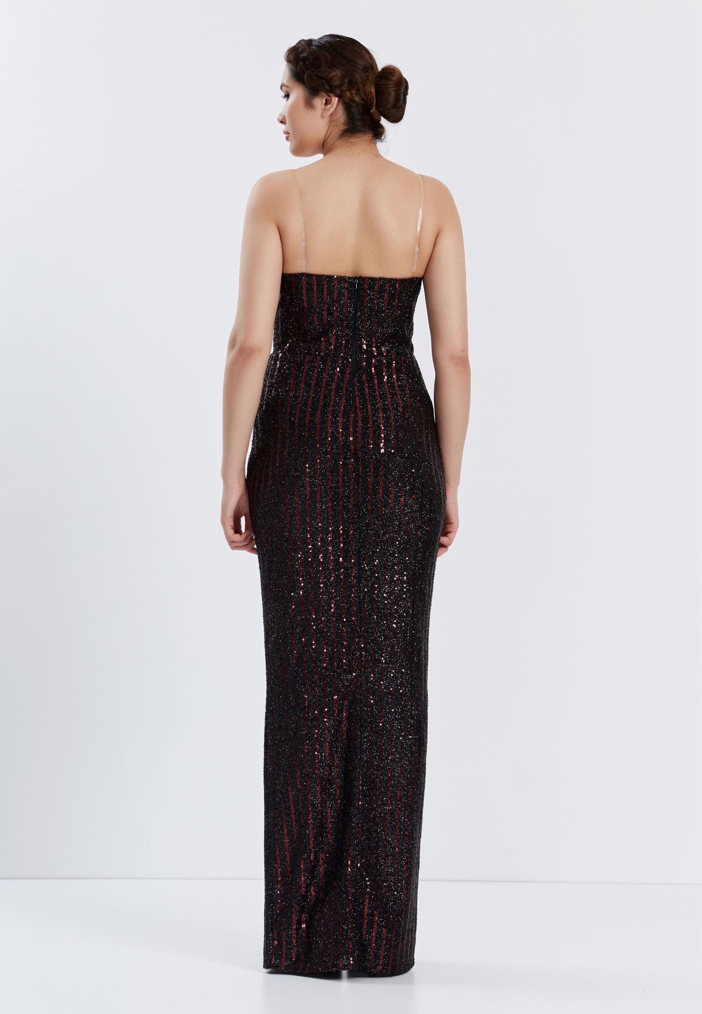 Strapless Maxi Sequin Column Regular Prom Dress Black-Burgundy - Unit Price:40$