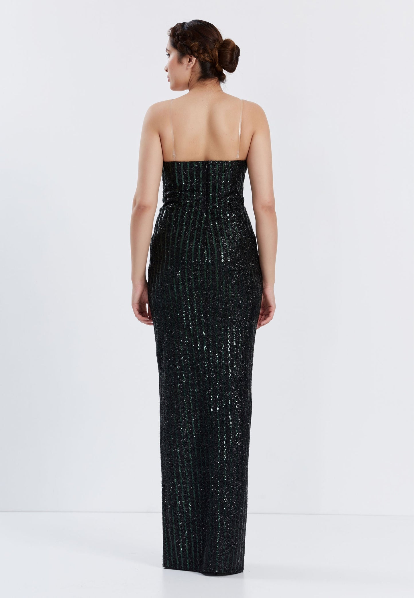 Strapless Maxi Sequin Column Regular Prom Dress Black-Green - Unit Price:40$