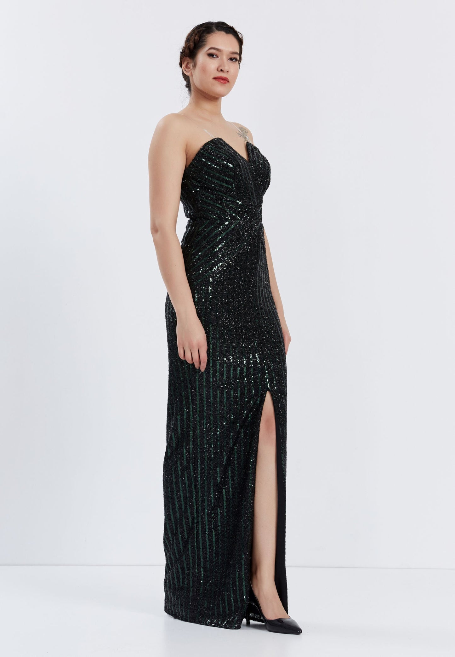 Strapless Maxi Sequin Column Regular Prom Dress Black-Green - Unit Price:40$