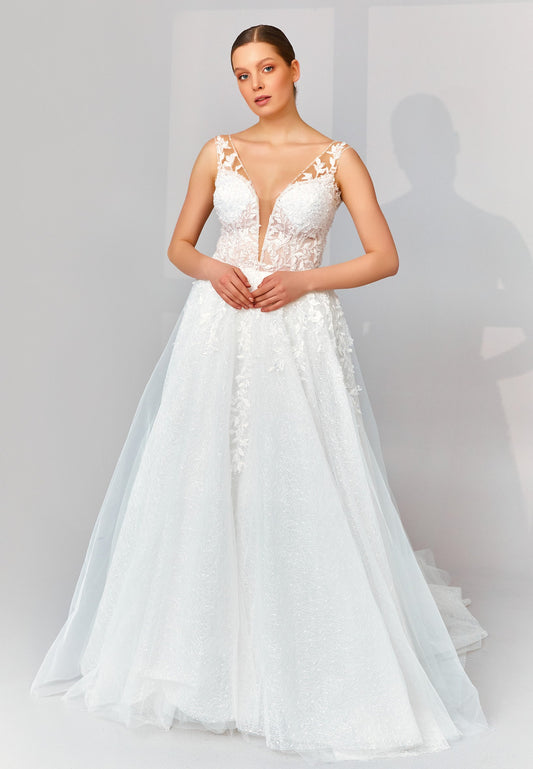 Sleeveless Maxi Tulle Regular Wedding Dress Ecru - Unit Price: 484$