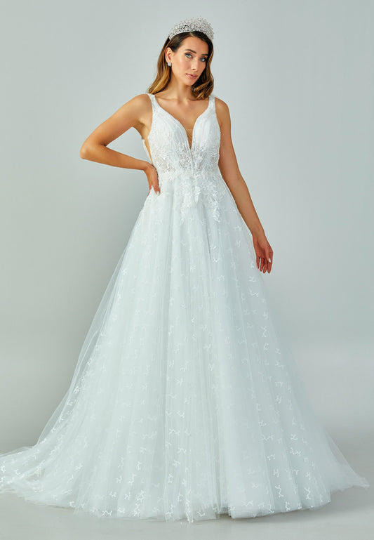 Sleeveless Maxi Tulle Regular Wedding Dress White - Unit Price: 507$