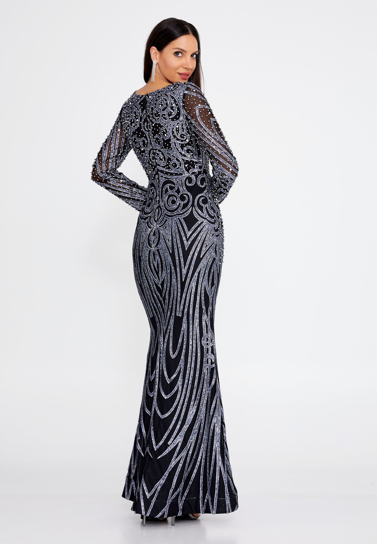 Long Sleeve Maxi Sequin Mermaid Regular Wedding Guest Dress Grey-Black - Unit Price: 140$