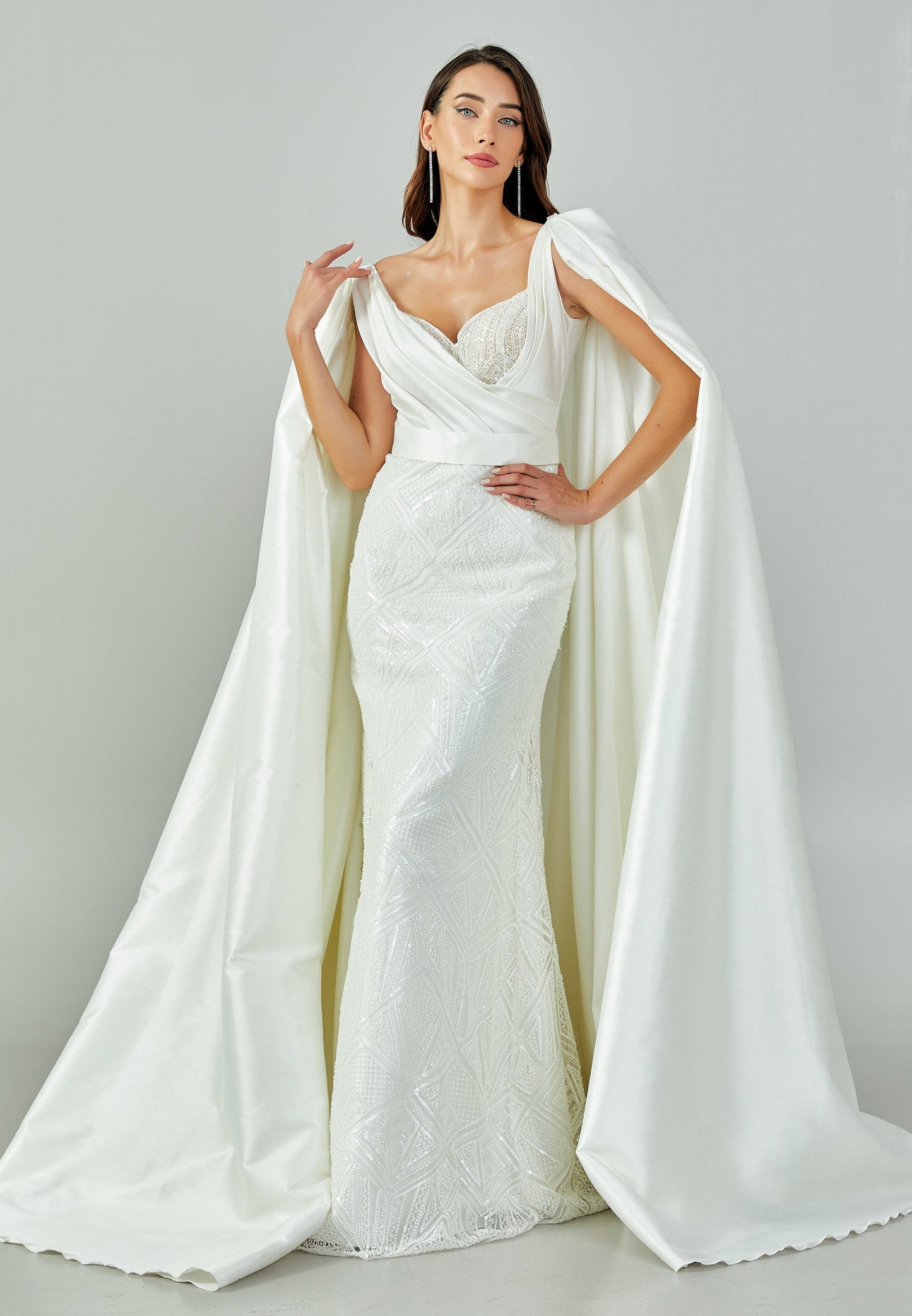 Sleeveless Maxi Satin Regular Wedding Dress Ecru - Unit Price: 510$