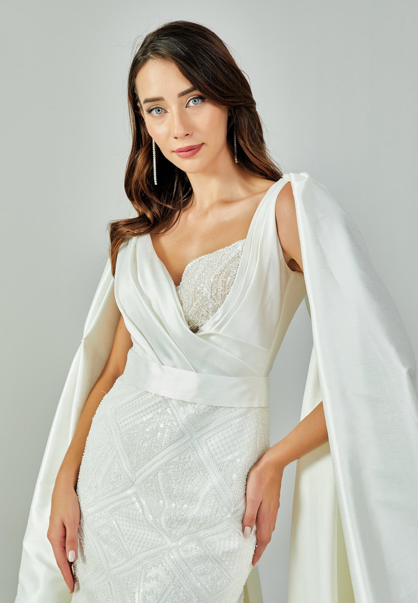 Sleeveless Maxi Satin Regular Wedding Dress Ecru - Unit Price: 510$