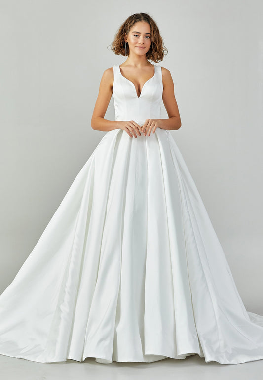 Sleeveless Maxi Satin Regular Wedding Dress Ecru - Unit Price: 370$