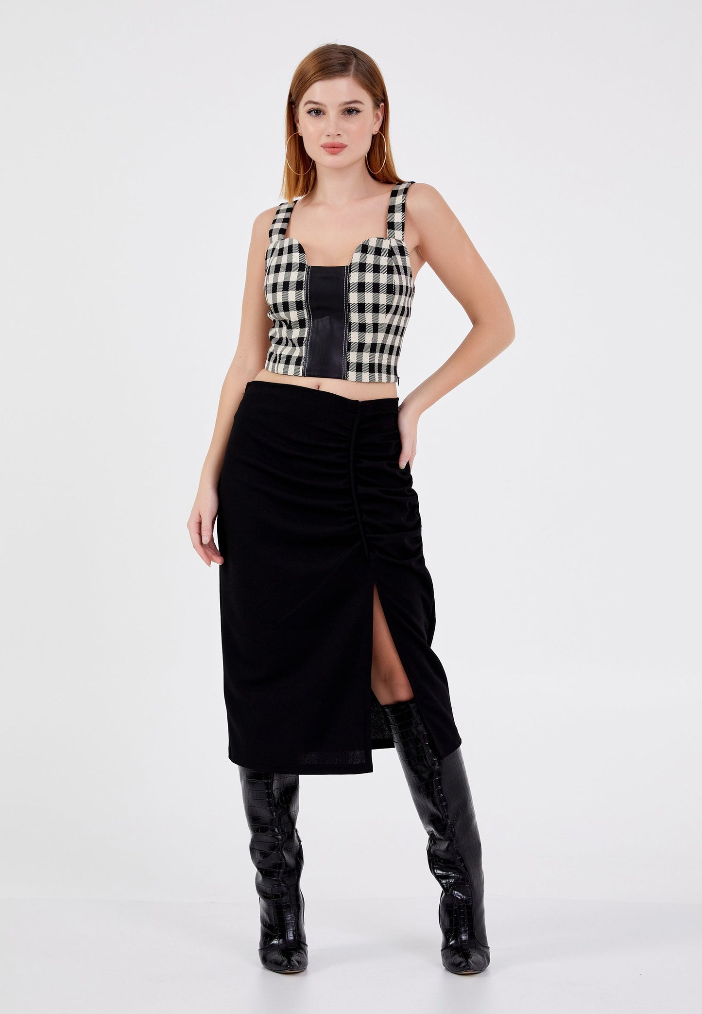 Sleeveless Plaid Regular Blouse Black-Ecru - Unit Price: 18$