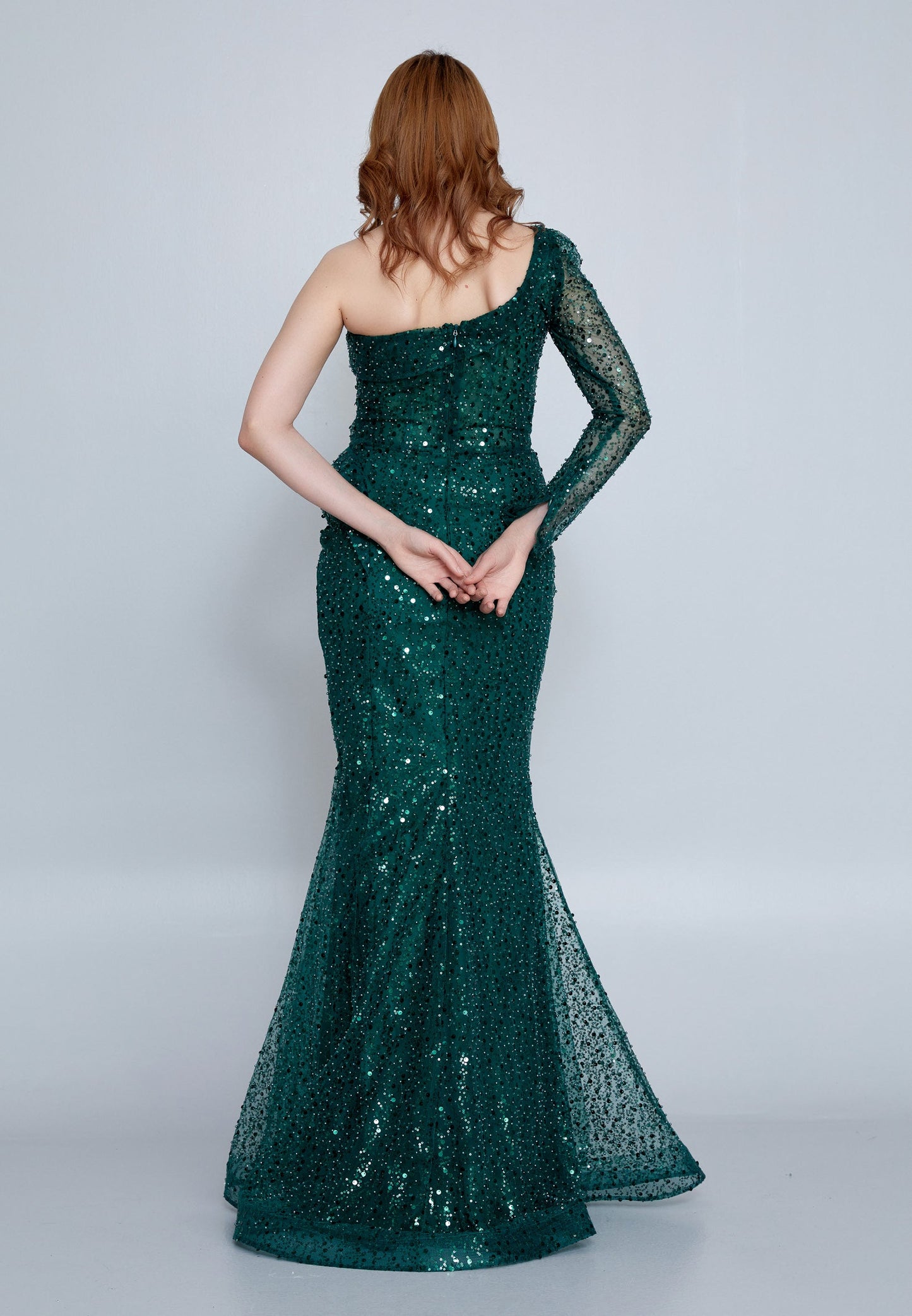 One Shoulder Maxi Sequin Mermaid Regular Wedding Guest Dress Emerald Green - Unit Price: 120$