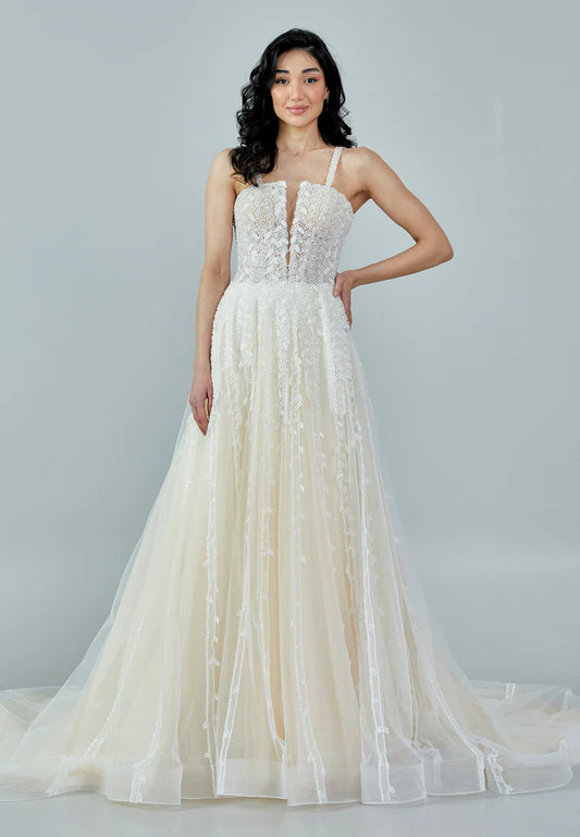 Sleeveless Maxi Tulle Regular Wedding Dress Ecru - Unit Price: 659$