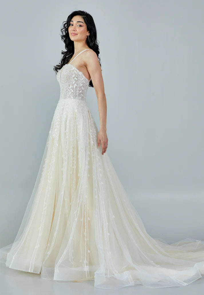 Sleeveless Maxi Tulle Regular Wedding Dress Ecru - Unit Price: 659$