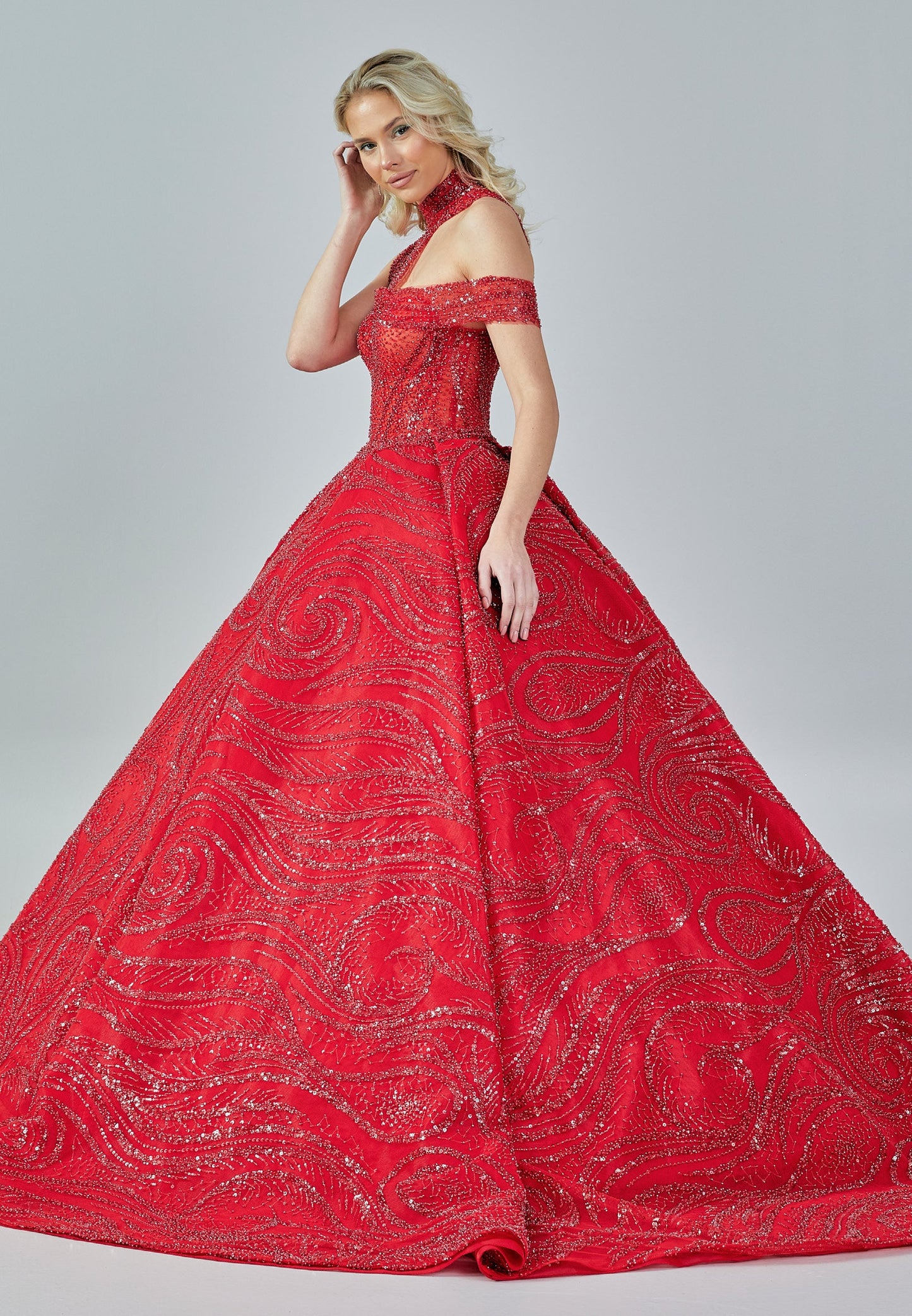 Sleeveless Maxi Sequin Regular Engagement Dress Red - Unit Price: 730$