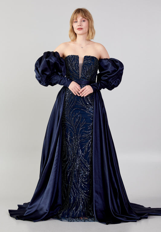 Off Shoulder Maxi Sequin Mermaid Regular Wedding Guest Dress Navy - Unit Price: 185$