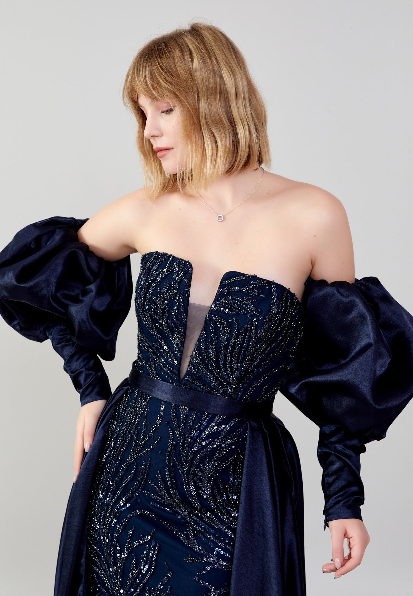 Off Shoulder Maxi Sequin Mermaid Regular Wedding Guest Dress Navy - Unit Price: 185$