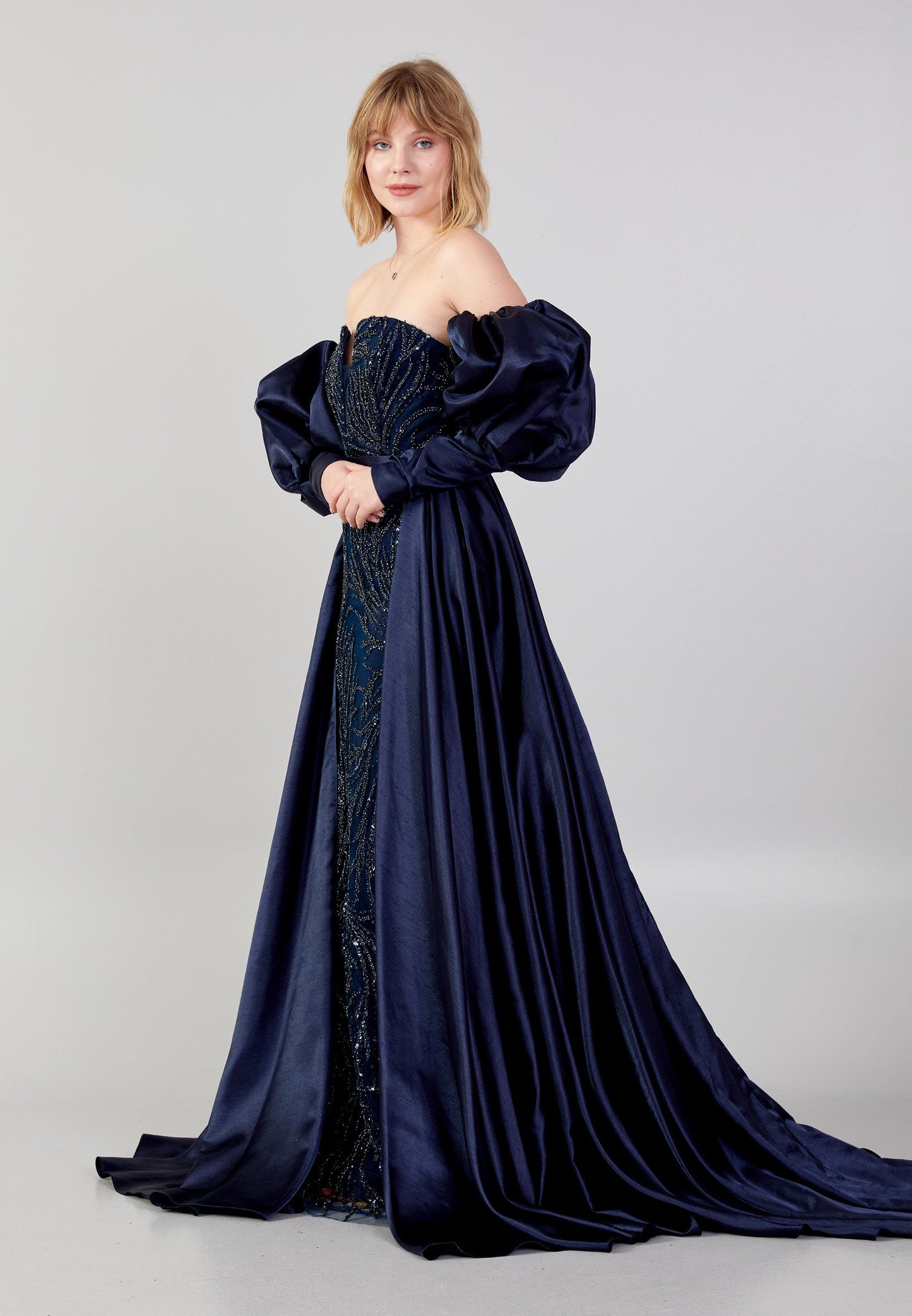 Off Shoulder Maxi Sequin Mermaid Regular Wedding Guest Dress Navy - Unit Price: 185$