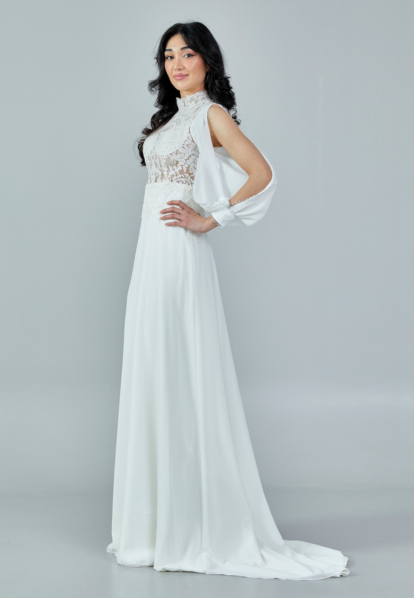 Long Sleeve Maxi Chiffon Regular Wedding Dress White - Unit Price: 398$