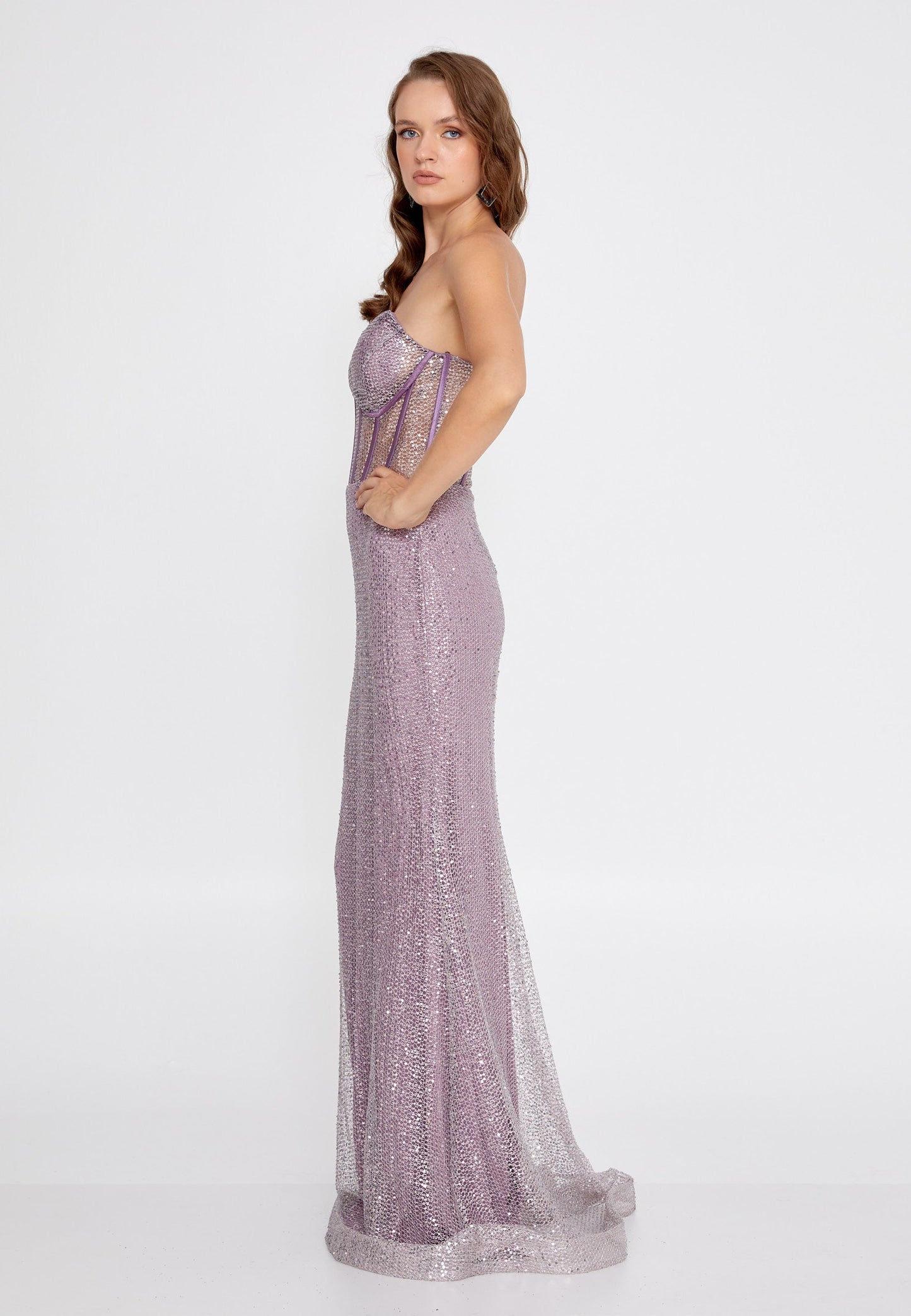 Strapless Maxi Sequin Mermaid Regular Wedding Guest Dress Lavender - Unit Price: 70$