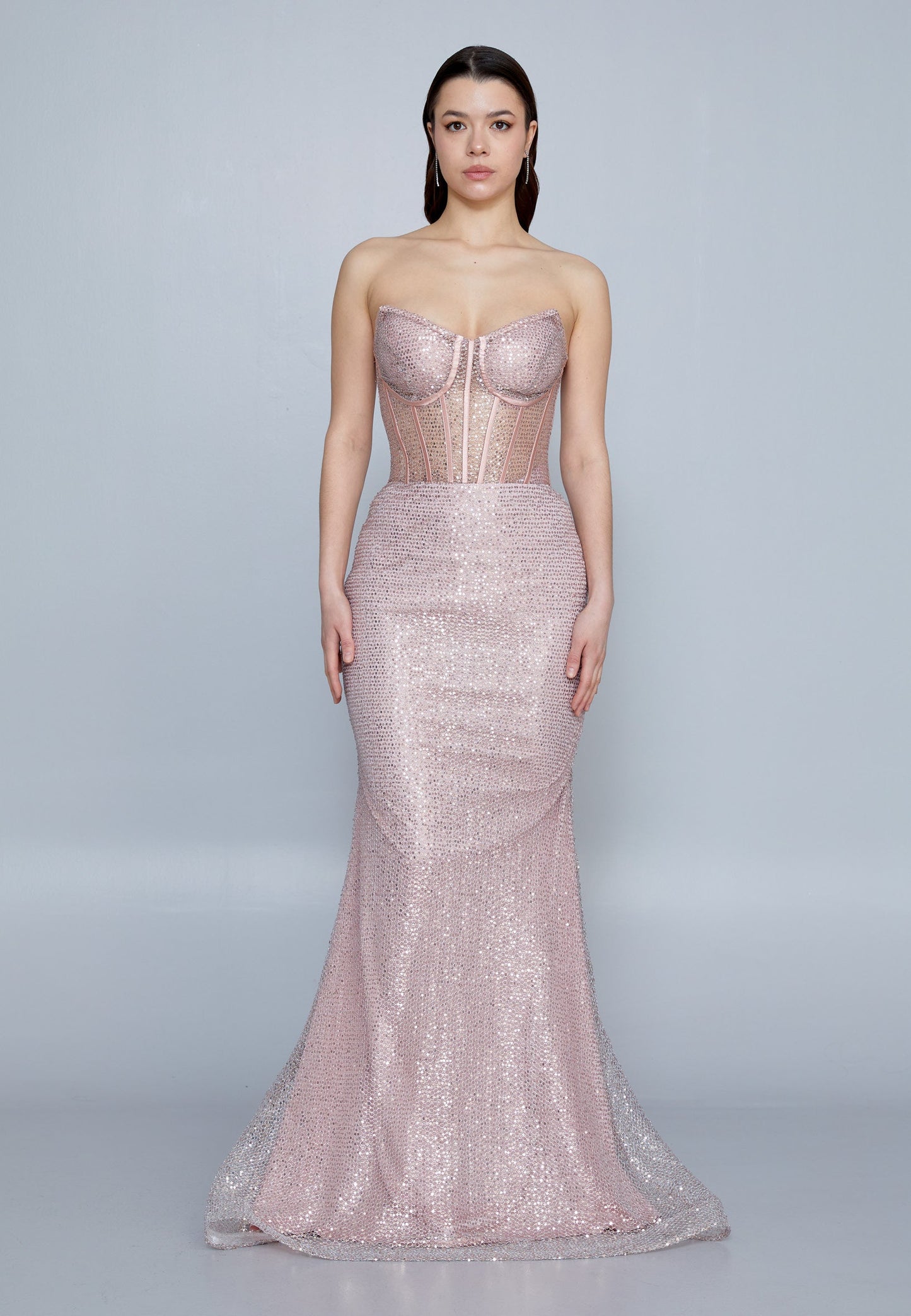 Strapless Maxi Sequin Mermaid Regular Wedding Guest Dress Pink - Unit Price: 70$