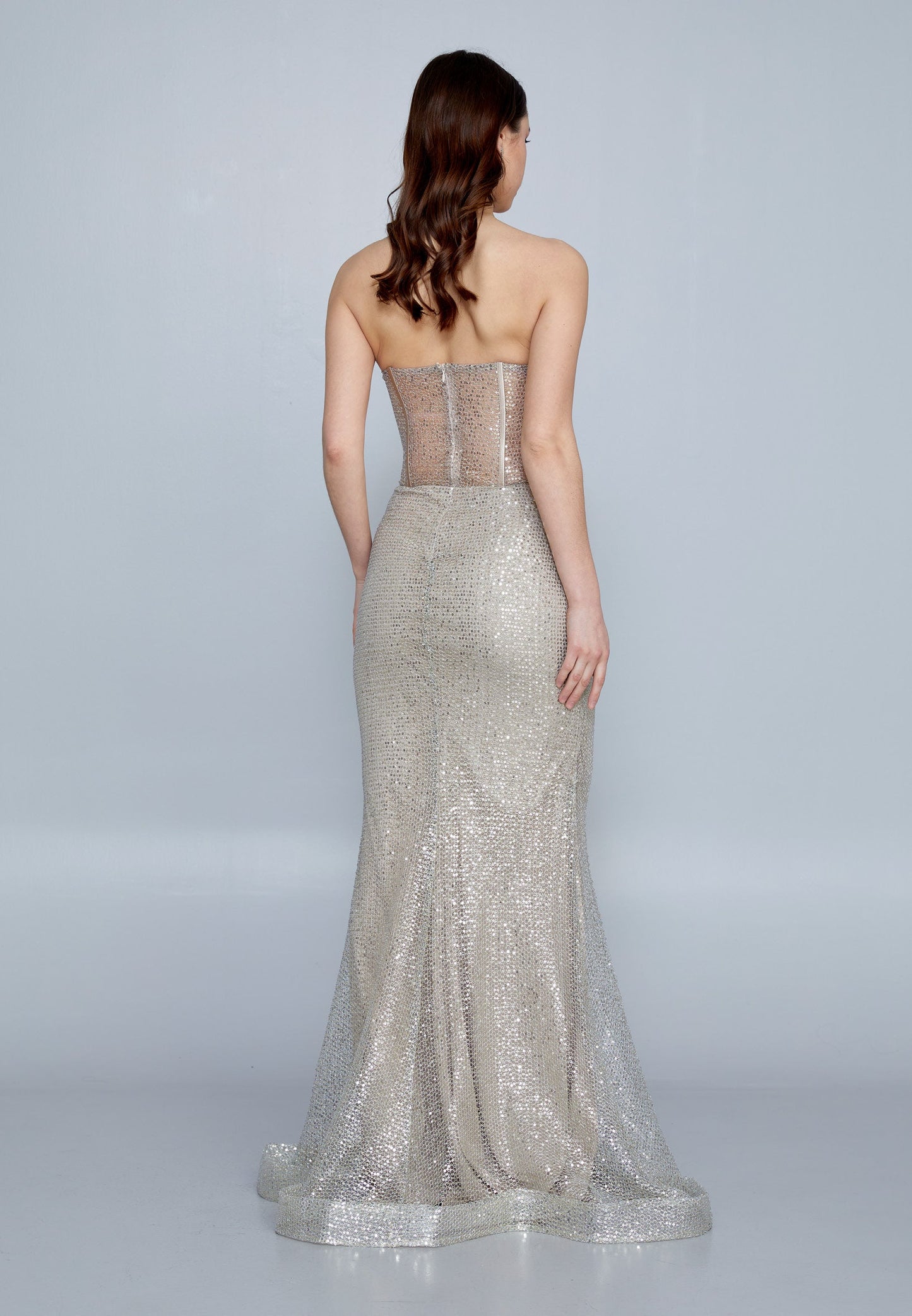 Strapless Maxi Sequin Mermaid Regular Wedding Guest Dress Beige - Unit Price: 70$