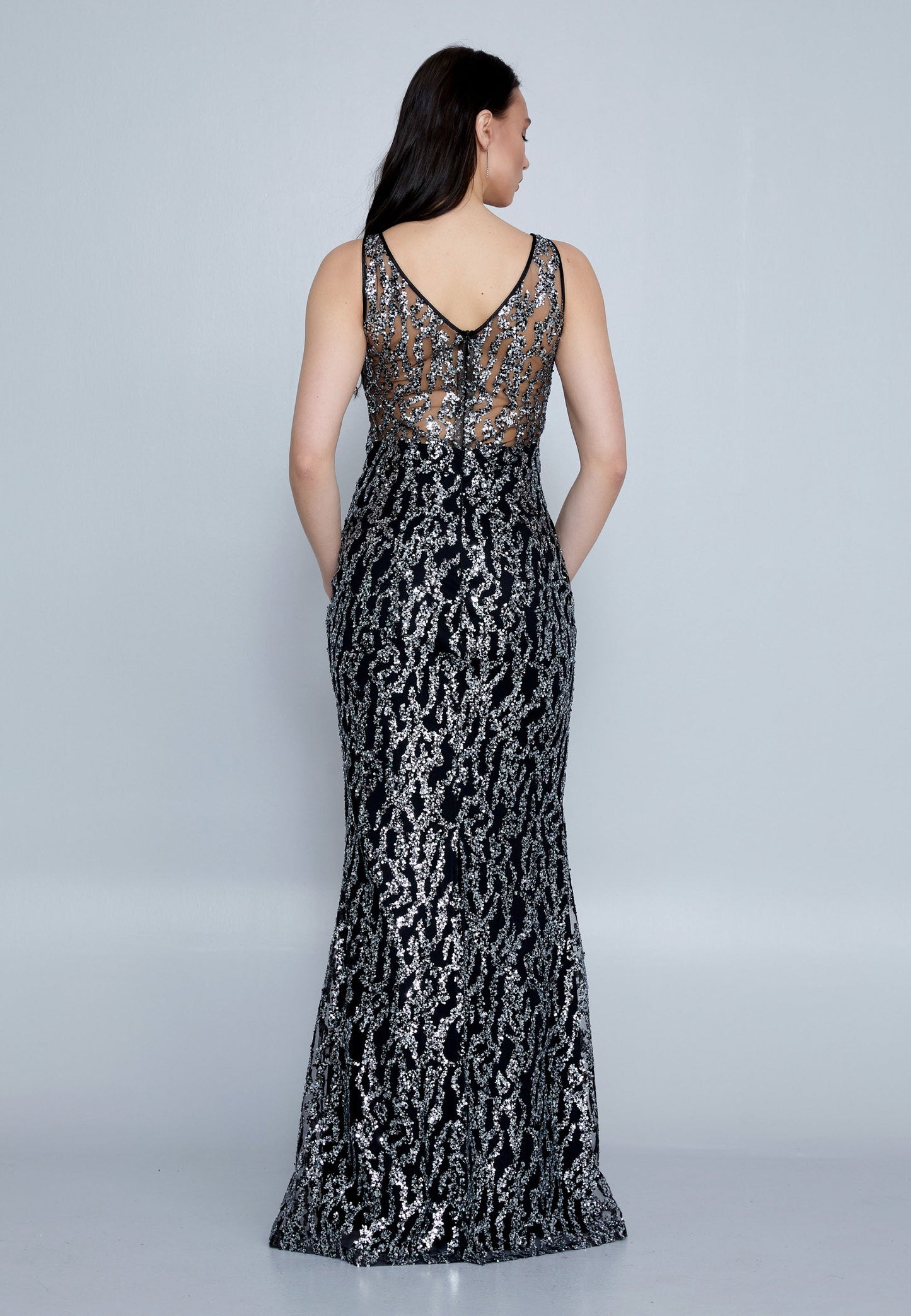 Sleeveless Maxi Sequin Mermaid Regular Wedding Guest Dress Black-Silver - Unit Price: 55$