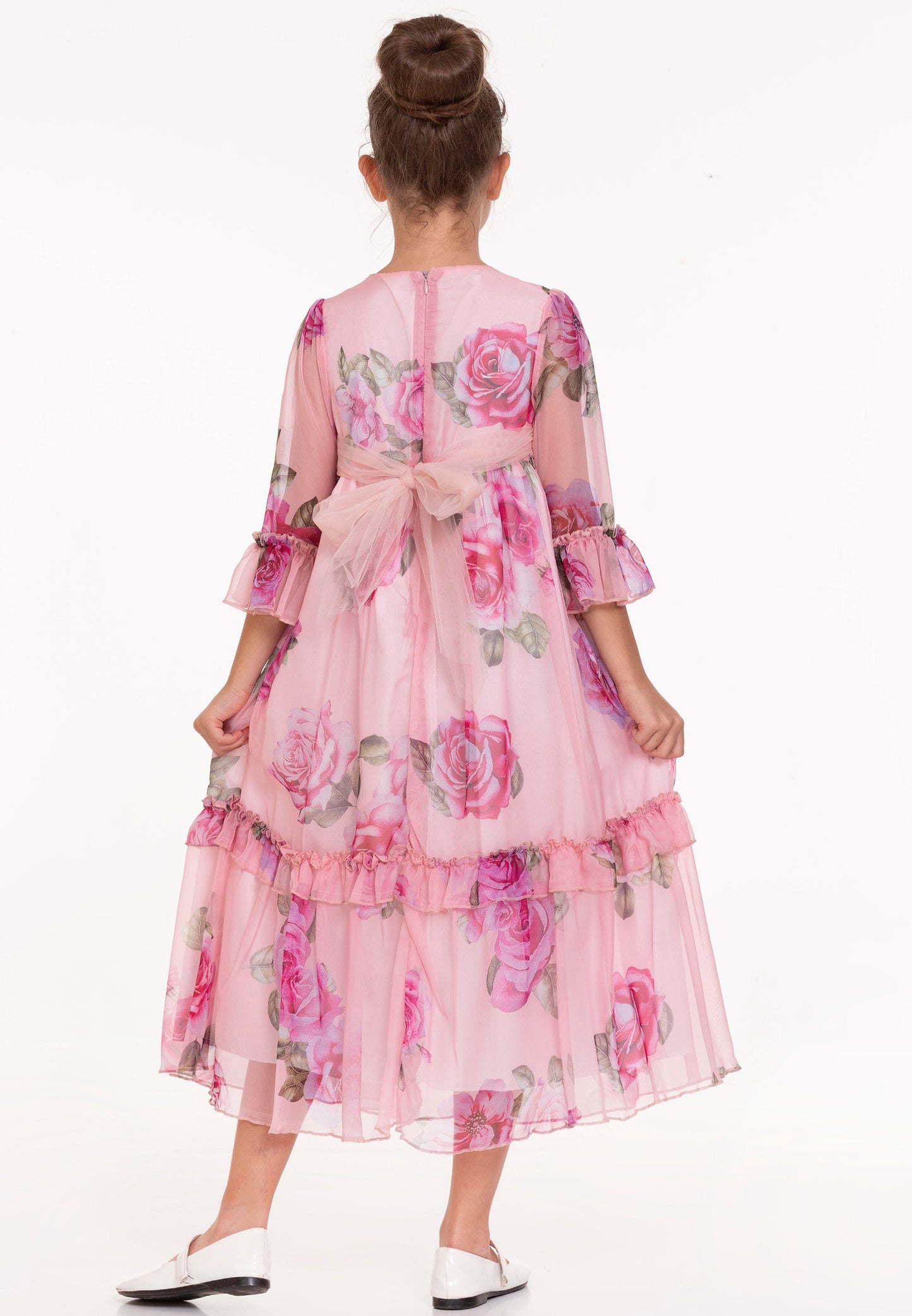 Girl Mid-Length Chiffon Floral Column 8 - 12 Ages Special Occasion Dress Pink - Unit Price: 20$