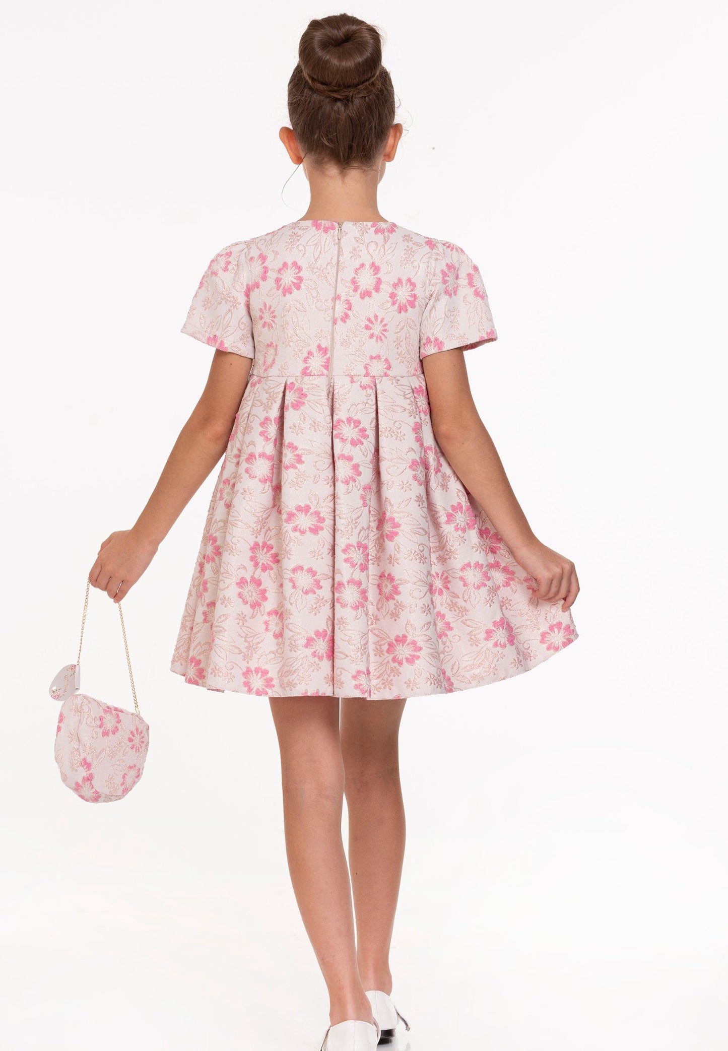 Baby Girl Short Sleeve Viscose Floral Column 4 - 8 Ages Special Occasion Dress Pink - Unit Price: 22$