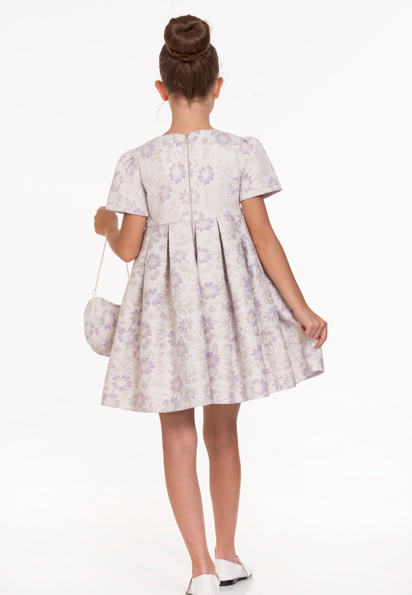 Baby Girl Short Sleeve Viscose Floral Column 4 - 8 Ages Special Occasion Dress Grey-Lilac - Unit Price: 22$