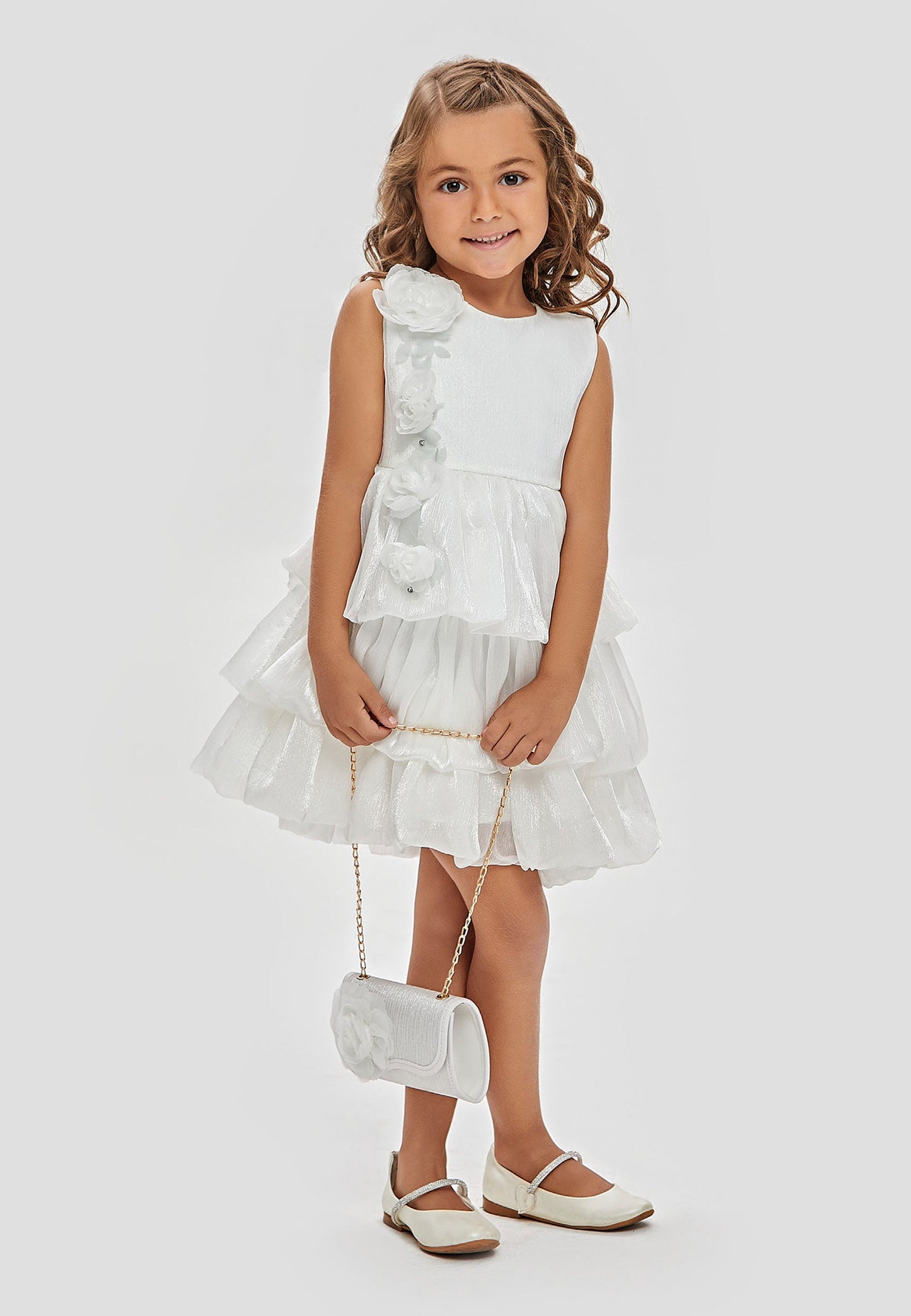 Baby Girl Sleeveless Tulle Solid Color A - Line 4 - 8 Ages Special Occasion Dress White - Unit Price: 32$