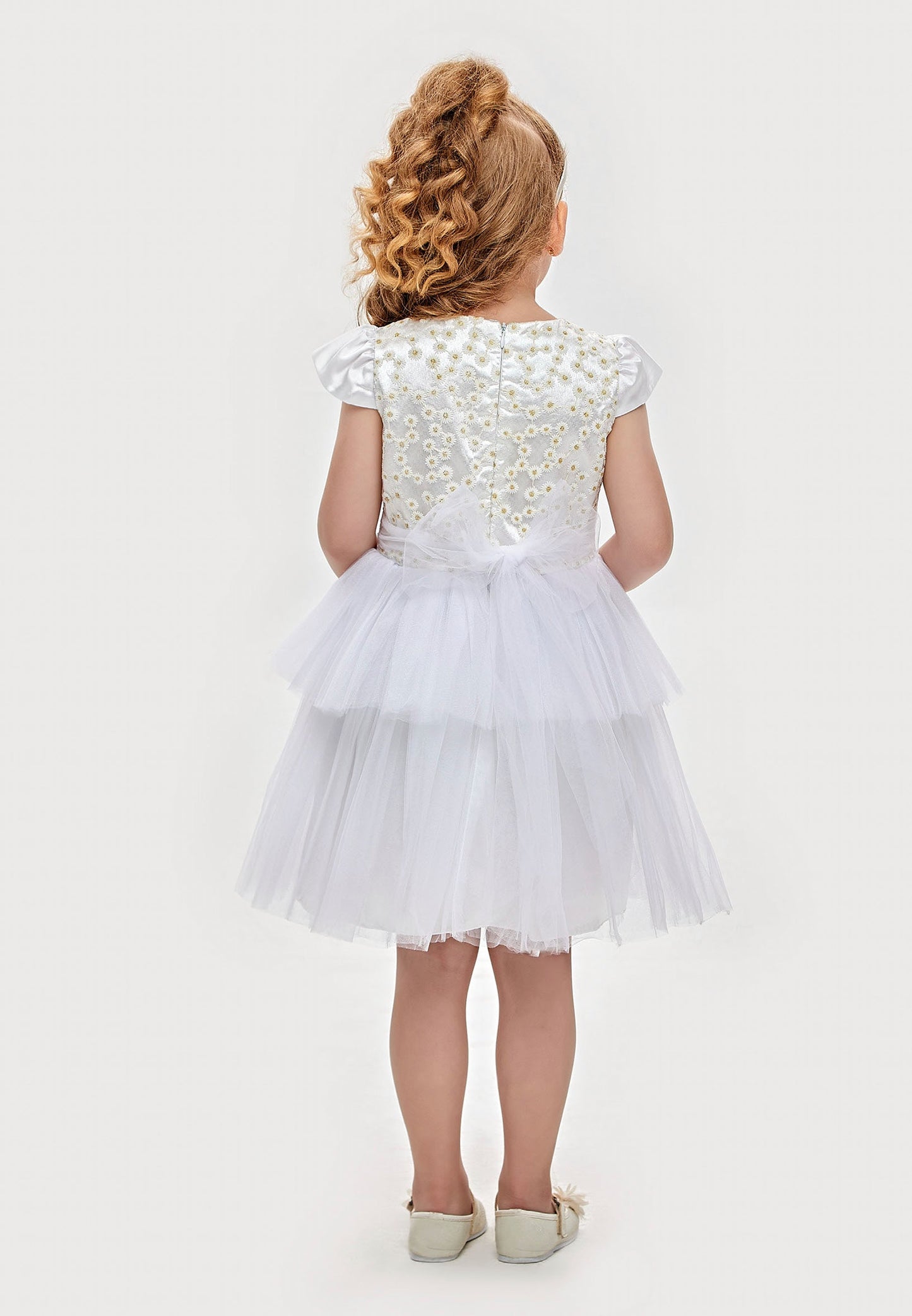 Baby Girl Short Sleeve Tulle Floral A - Line 4 - 8 Ages Special Occasion Dress White - Unit Price:25$