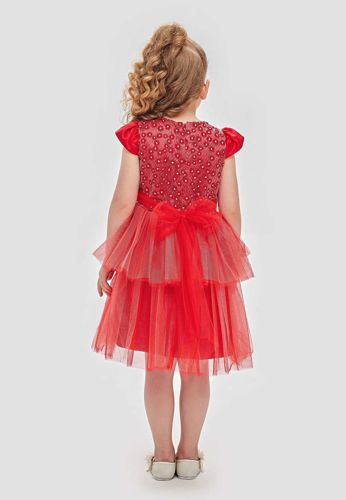 Baby Girl Short Sleeve Tulle Floral A - Line 4 - 8 Ages Special Occasion Dress Red - Unit Price:25$