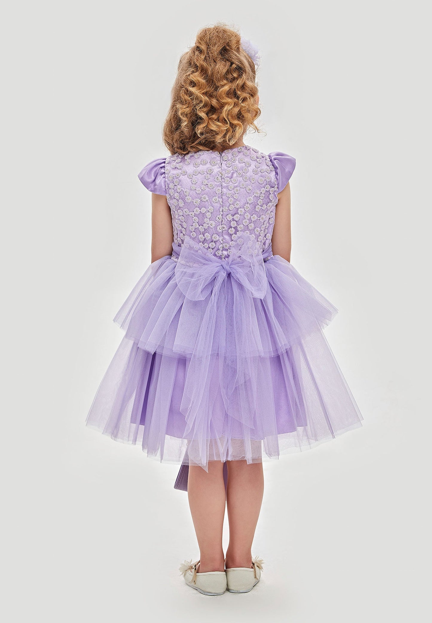 Baby Girl Short Sleeve Tulle Floral A - Line 4 - 8 Ages Special Occasion Dress Lilac - Unit Price:25$