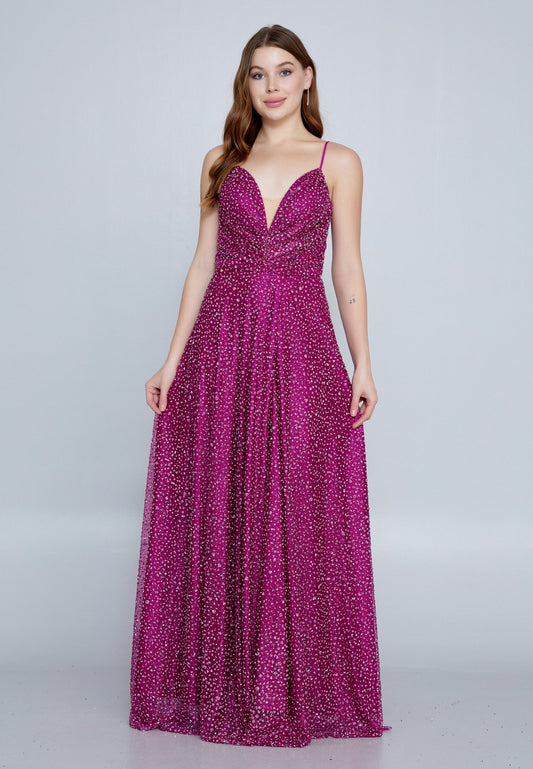 Sleeveless Maxi Sequin Column Regular Wedding Guest Dress Fuchsia - Unit Price: 40$