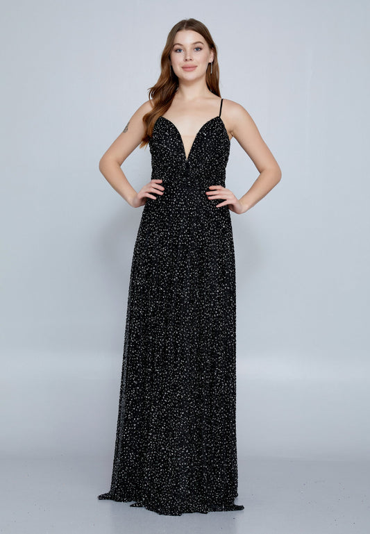 Sleeveless Maxi Sequin Column Regular Wedding Guest Dress Black - Unit Price: 40$