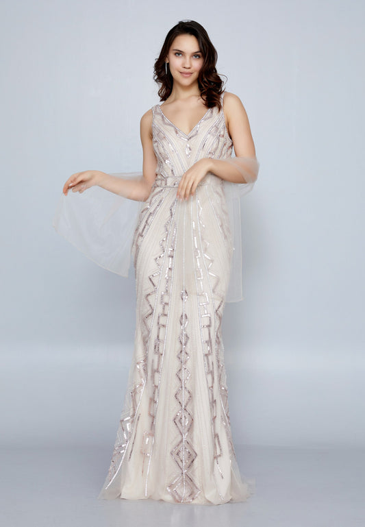 Sleeveless Maxi Sequin Mermaid Regular Wedding Guest Dress Beige - Unit Price: 250$