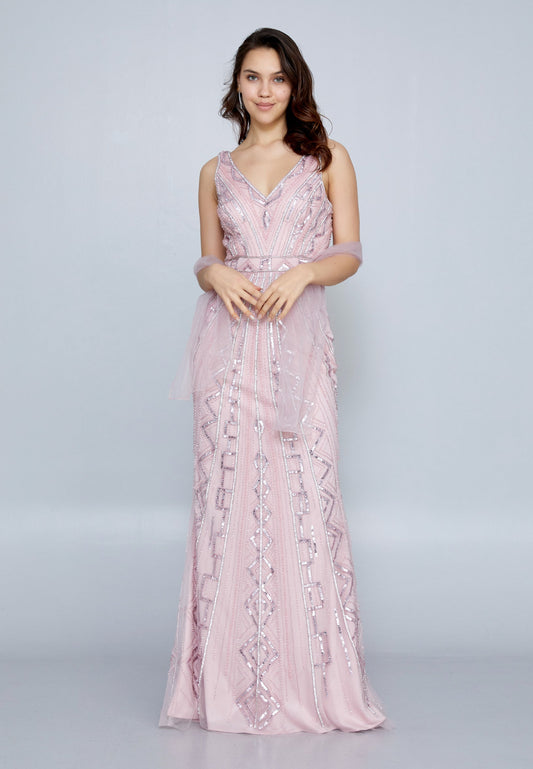 Sleeveless Maxi Sequin Mermaid Regular Wedding Guest Dress Pink - Unit Price: 250$