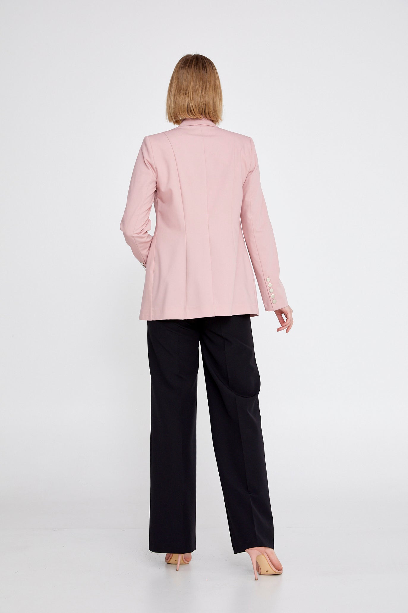 Long Sleeve Crepe Solid Color Regular Jacket Powder Pink - Unit Price: 30$